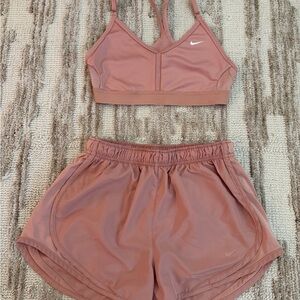 Nike Women's Mauve Sports Bra and Shorts Set